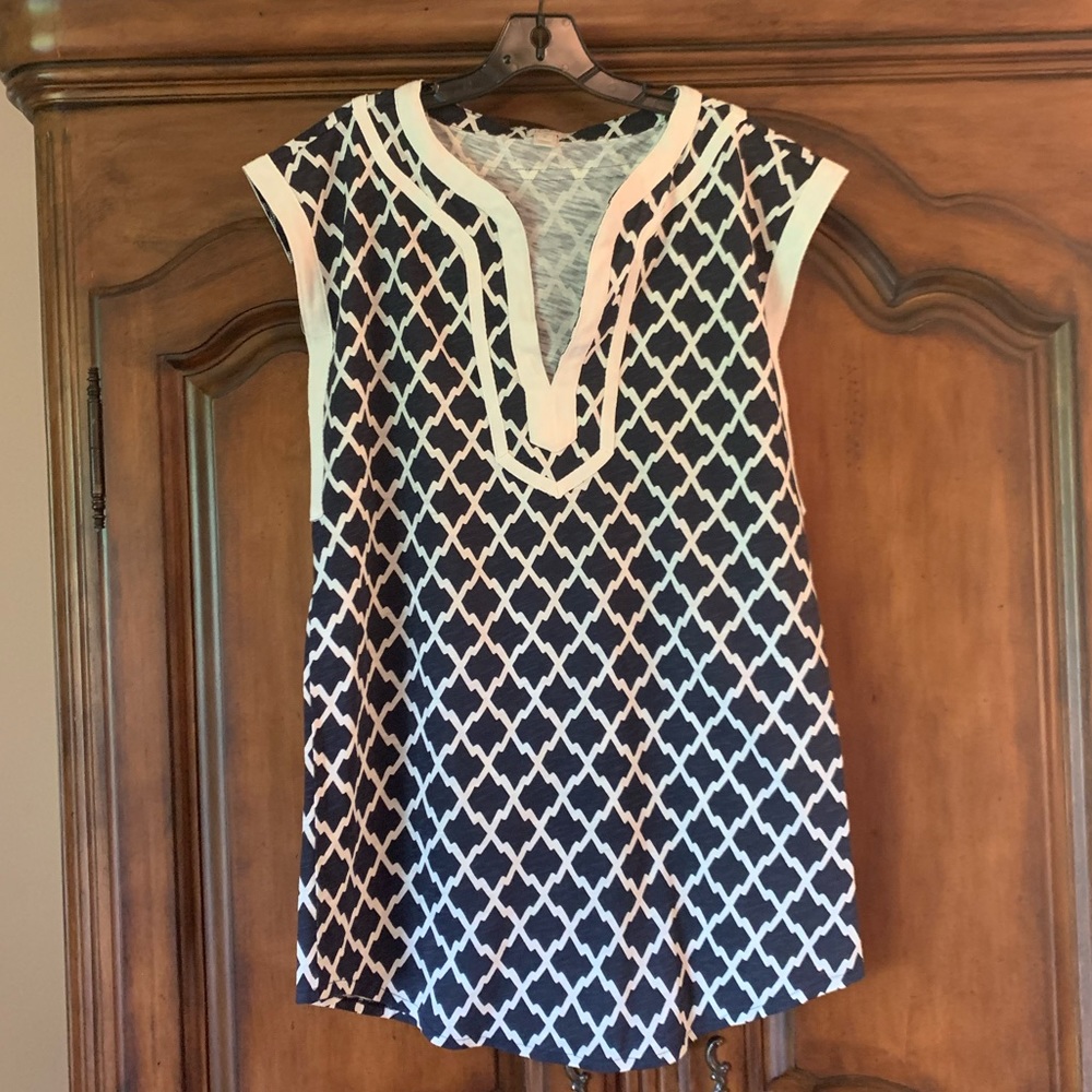 J Crew navy and ivory tunic swimsuit coverup